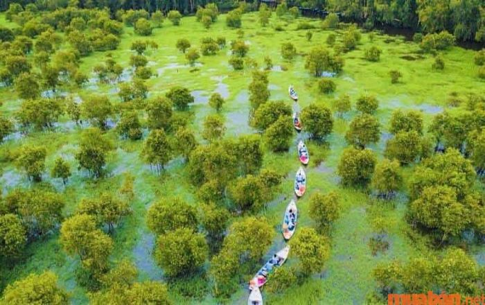 Khi đến đây, du khách sẽ được trải nghiệm tham quan bằng thuyền.