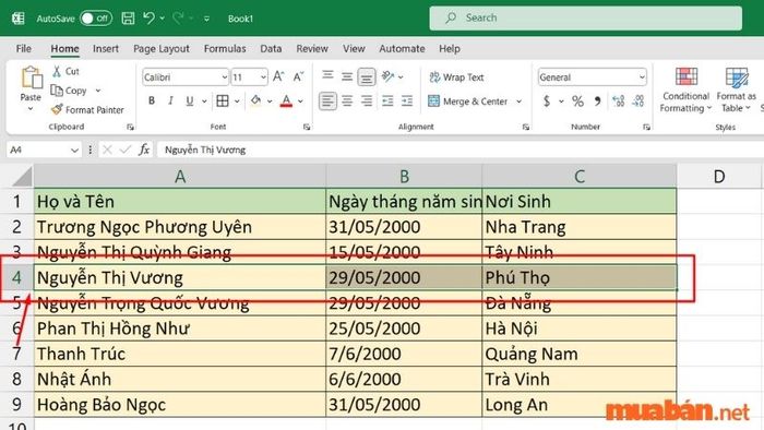 Điều chỉnh các ô