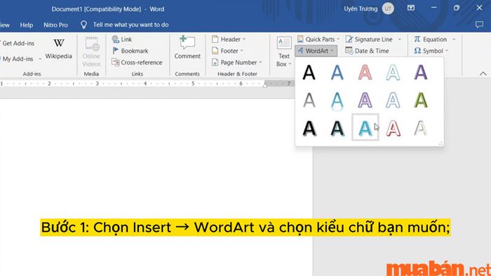 Bạn có thể lựa chọn nhiều kiểu chữ khác nhau trong bảng WordArt