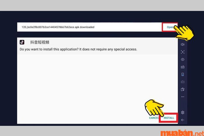 Nhấn vào Open và sau đó chọn Install để tiến hành cài đặt ứng dụng