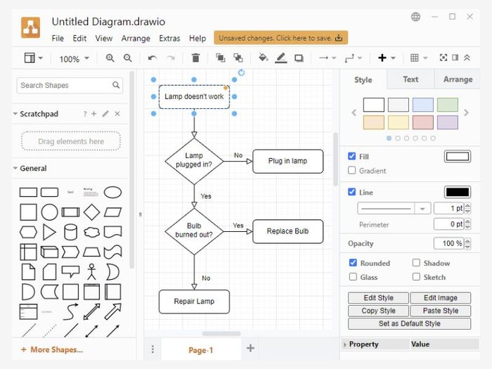 Draw.io mang đến khả năng thiết kế đơn giản và trực quan
