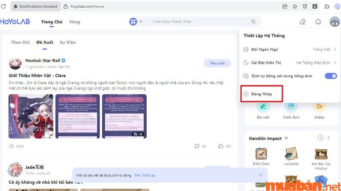 Bước 1 để điểm danh trong Genshin Impact