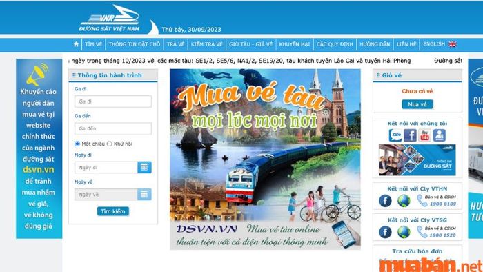 Mua vé thông qua trang web chính thức