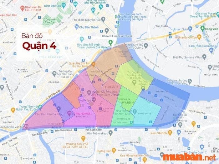 Thông tin tổng quan về quận 4, số lượng phường và vị trí địa lý hành chính.