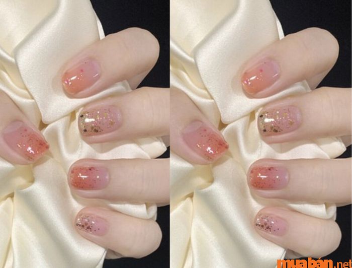 Mẫu nail hồng thạch kim tuyến dễ thương