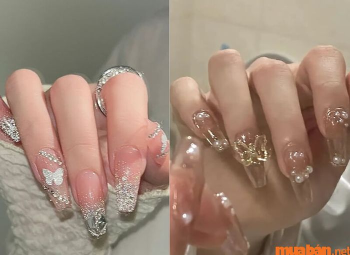 Mẫu nail hồng thạch đính đá cực kỳ ấn tượng