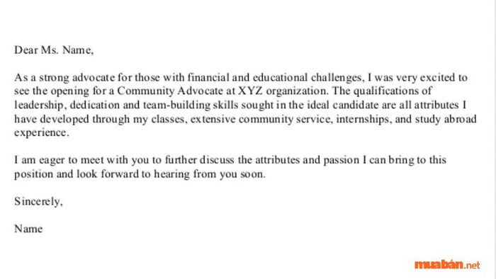 mẫu Cover Letter tiếng Anh