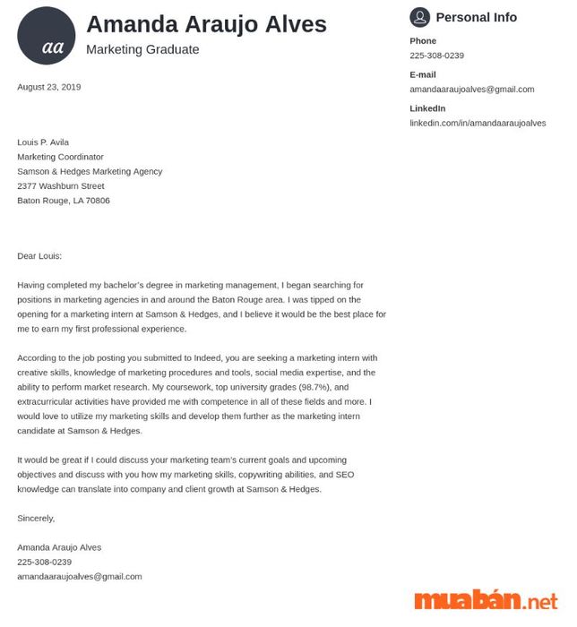 Mẫu Cover Letter bằng tiếng Anh