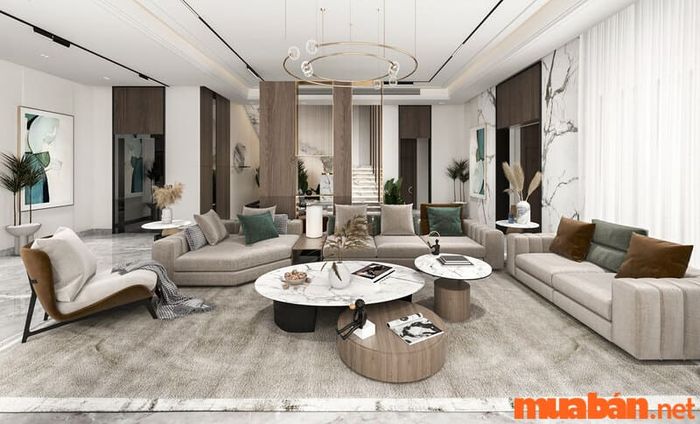 Phòng khách với thiết kế nội thất hiện đại và thanh lịch