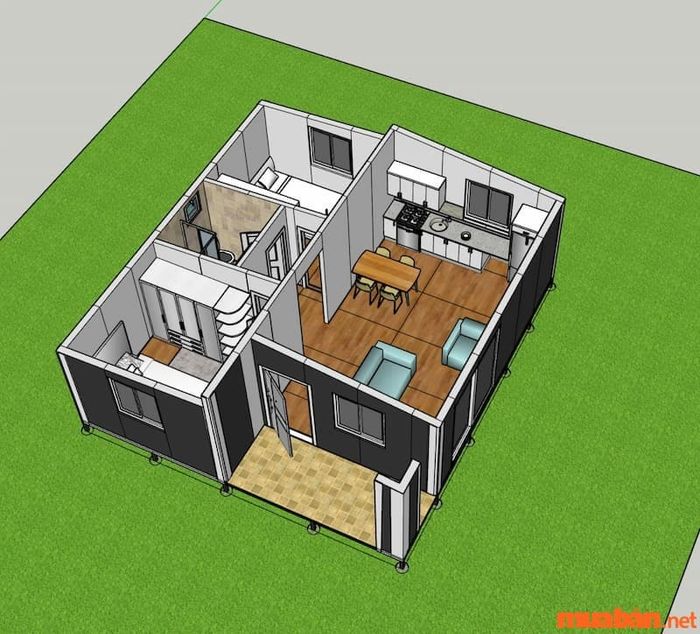 Mẫu nhà cấp 4 100m2 với 2 phòng ngủ đẹp