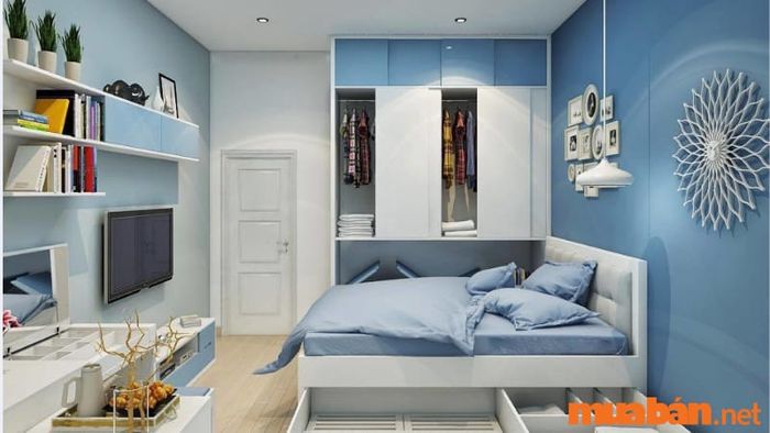 Thiết kế phòng trọ 30m2 với sắc xanh mát mẻ