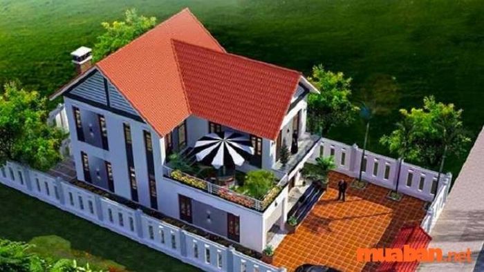 Phối cảnh mẫu nhà chữ L 2 tầng mái tôn đẹp số 2