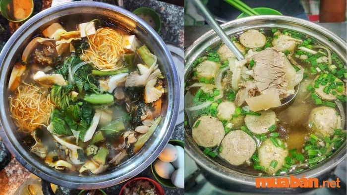Nước lẩu có vị ngọt đậm đà từ xương bò.