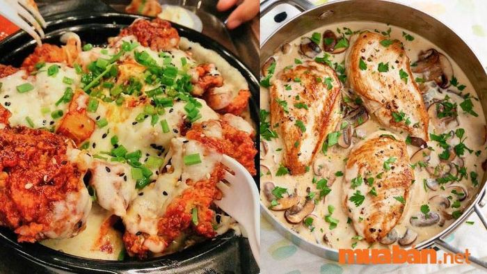 Sốt phô mai béo ngậy kết hợp với thịt gà mềm mại và thơm ngon.