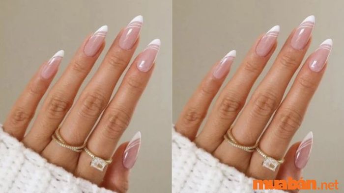 Mẫu nail với viền đầu móng trắng tinh tế