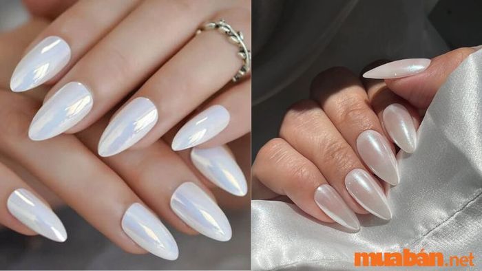 Mẫu nail trắng tráng gương – phiên bản tráng gương ngọc trai