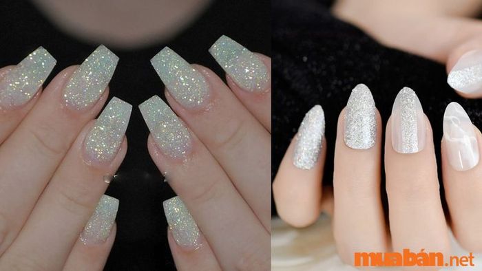 Mẫu nail trắng nhũ mang phong cách trong sáng, dịu dàng