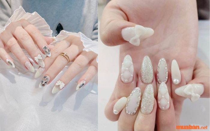 Mẫu nail trắng đính đá sang chảnh, thu hút mọi ánh nhìn