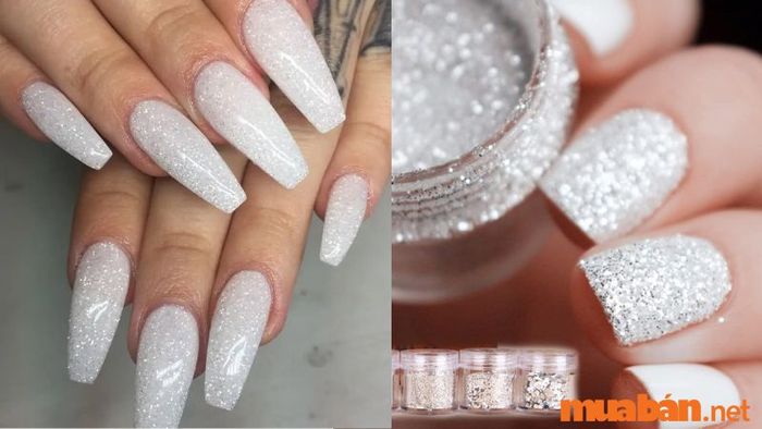 Mẫu nail trắng kim tuyến hoàn hảo cho những buổi hẹn hò lãng mạn