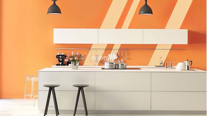 Mẫu phòng bếp màu cam giúp tăng cường vị giác cho gia chủ