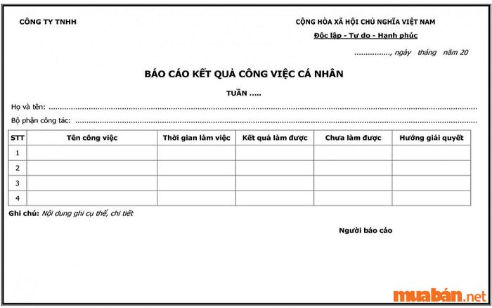 Mẫu kế hoạch làm việc hàng tuần