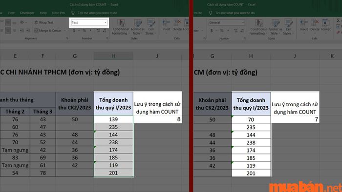 Hàm COUNT có khả năng đếm các số được định dạng dưới dạng “Text”, nhưng nếu bạn chỉnh sửa các số này sau khi đã sử dụng hàm COUNT, chúng sẽ không được đếm nữa.