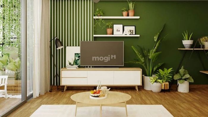 Mẫu phòng khách màu xanh dành cho người mệnh Hoả