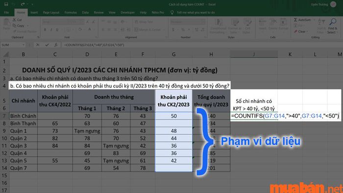 Bạn cần nhập điều kiện hai lần, và mỗi lần phải chọn lại phạm vi dữ liệu để hàm có thể xác định điều kiện nào tương ứng với phạm vi nào