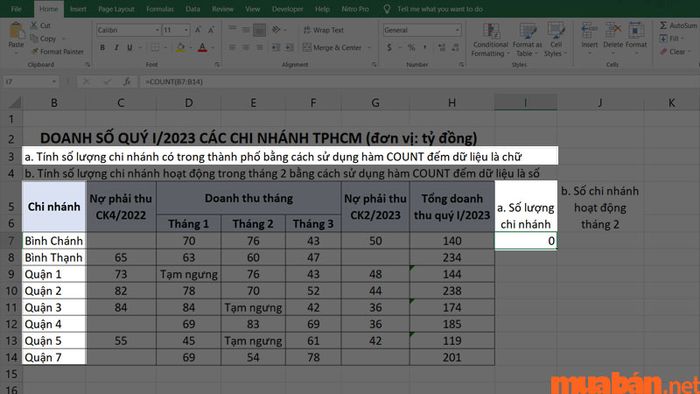 Hàm COUNT không tính toán các ô không có số, vì vậy kết quả trả về sẽ là 0.