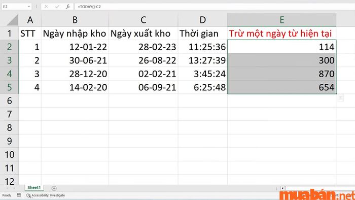 Kết quả sẽ cho bạn biết khoảng thời gian từ khi xuất kho đến ngày hiện tại.