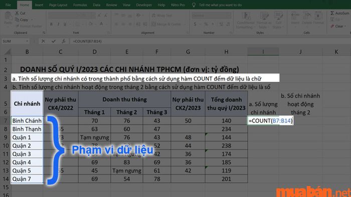 Bạn cần điền công thức vào ô trống và chắc chắn rằng bạn đã chọn đúng phạm vi dữ liệu.