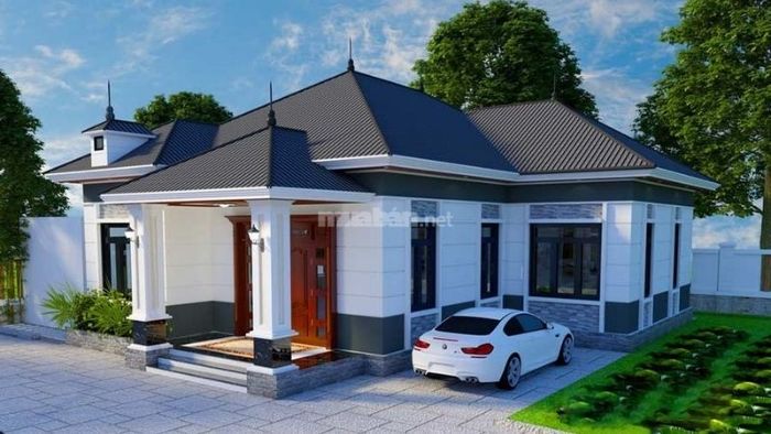 Nhà cấp 4 nông thôn hình chữ L với mái Nhật