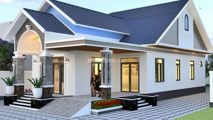 Mẫu nhà cấp 4 hình chữ L mái Thái cực kỳ đẹp