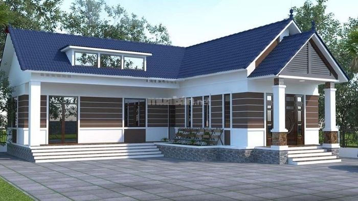 Ngôi nhà cấp 4 hình chữ L có 4 phòng ngủ rất đẹp