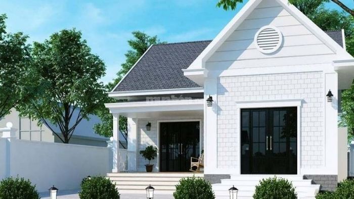 Ngôi nhà cấp 4 nông thôn hình chữ L với mái tôn