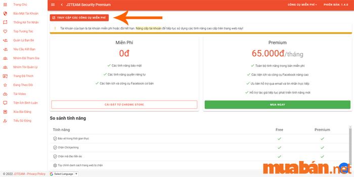 Nhấn “TRUY CẬP CÁC CÔNG CỤ MIỄN PHÍ”