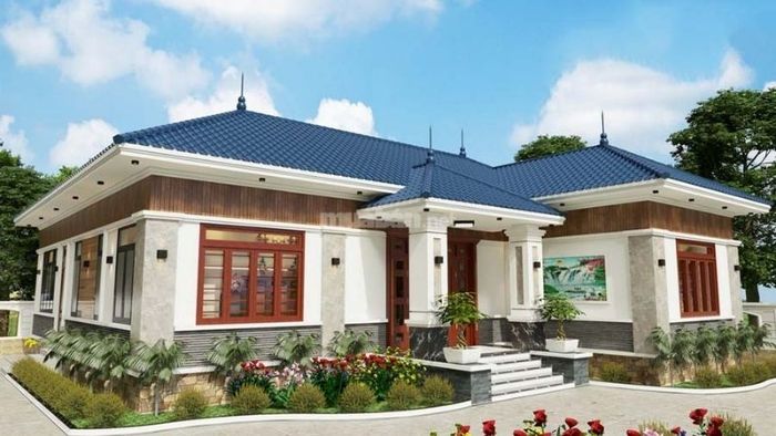 Ngôi nhà cấp 4 nông thôn hình chữ L với mái Nhật