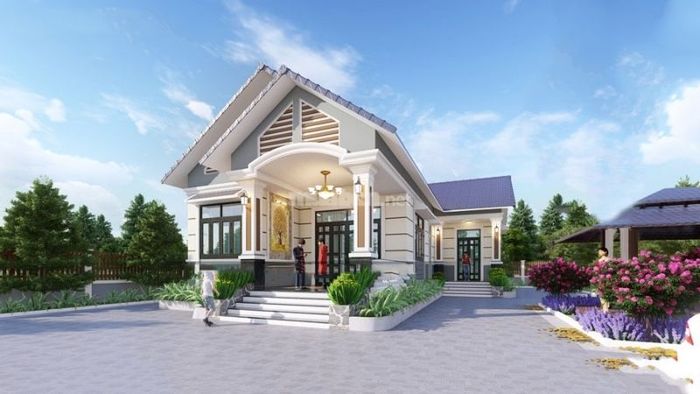 Nhà cấp 4 nông thôn chữ L có 4 phòng ngủ