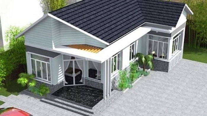 Ngôi nhà cấp 4 nông thôn hình chữ L mái tôn cực kỳ đẹp