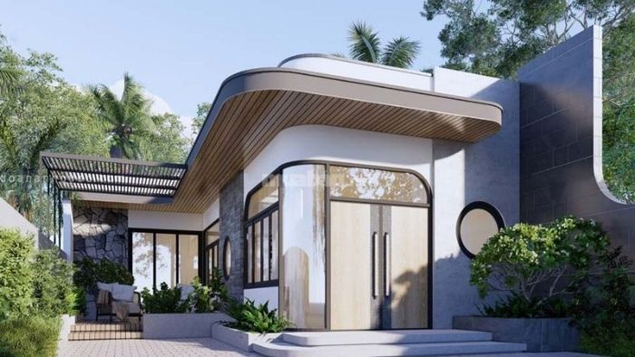 Nhà cấp 4 nông thôn hình chữ L mái bằng