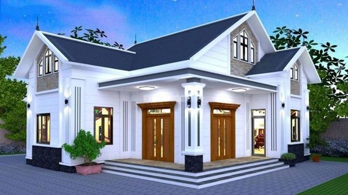 Nhà cấp 4 nông thôn hình chữ L với mái tôn