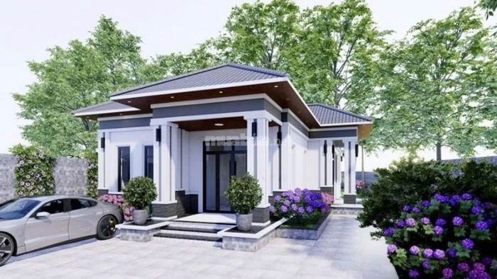 Nhà cấp 4 nông thôn chữ L thiết kế đơn giản