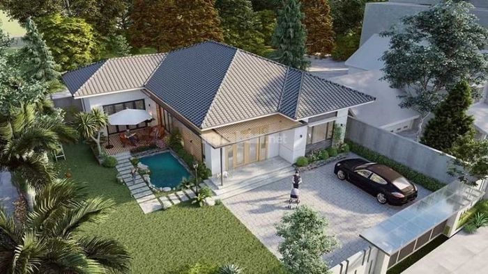 Nhà cấp 4 nông thôn chữ L với sân vườn