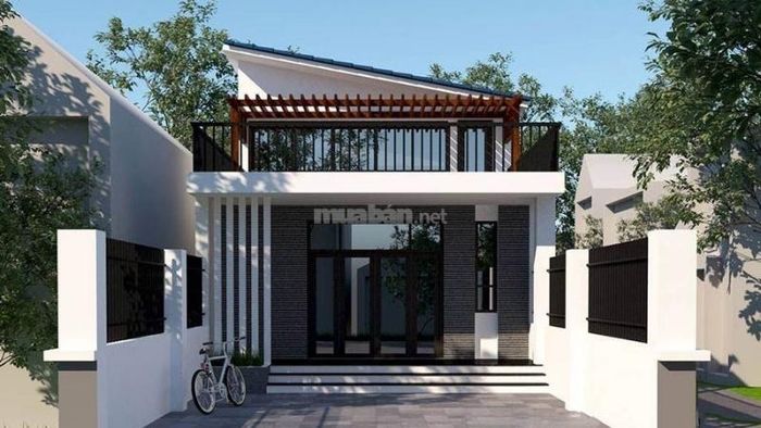 Ngôi nhà mái lệch hiện đại với một bên mái cao tạo sự nổi bật