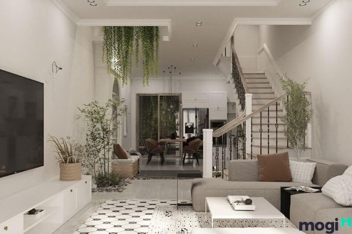 Mẫu 1 thiết kế nội thất phòng khách nhà phố 2 tầng