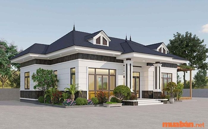 Nhà cấp 4 mái Nhật với mái ngói dốc theo phong cách hiện đại.