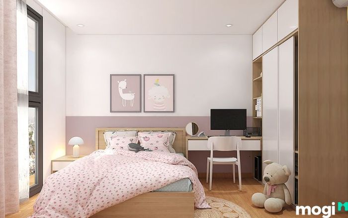 phòng ngủ màu hồng cho bé gái với phong cách đơn giản