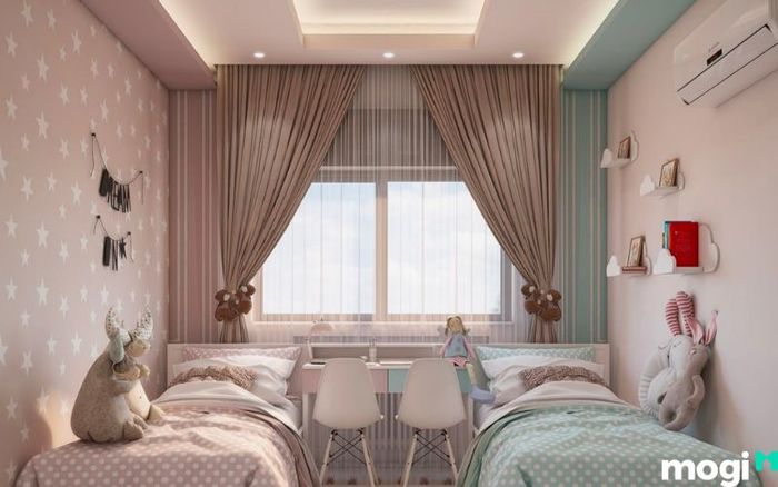 Thiết kế phòng ngủ đôi cho hai bé gái theo phong cách nhẹ nhàng