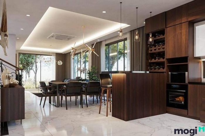 Mẫu 2 thiết kế nội thất phòng bếp nhà phố 2 tầng