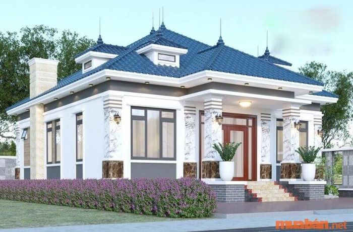 Nhà cấp 4 mái Nhật được thiết kế với diện tích 10x12m và 3 phòng ngủ.